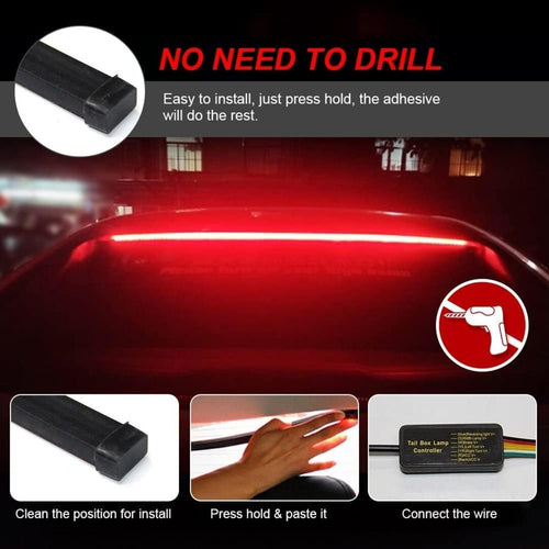 1 Pc Universal 3rd Brake Anti Fog Flexible Rear Window Strip Brake Light With 5 Functions