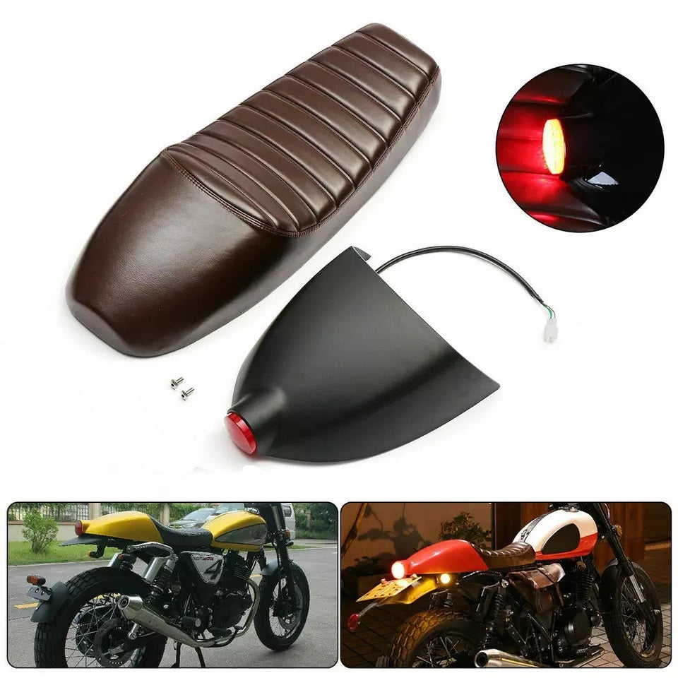 Cafe Racer Back Seat Coaling Matt Black Finishing with Round Shape Back Light